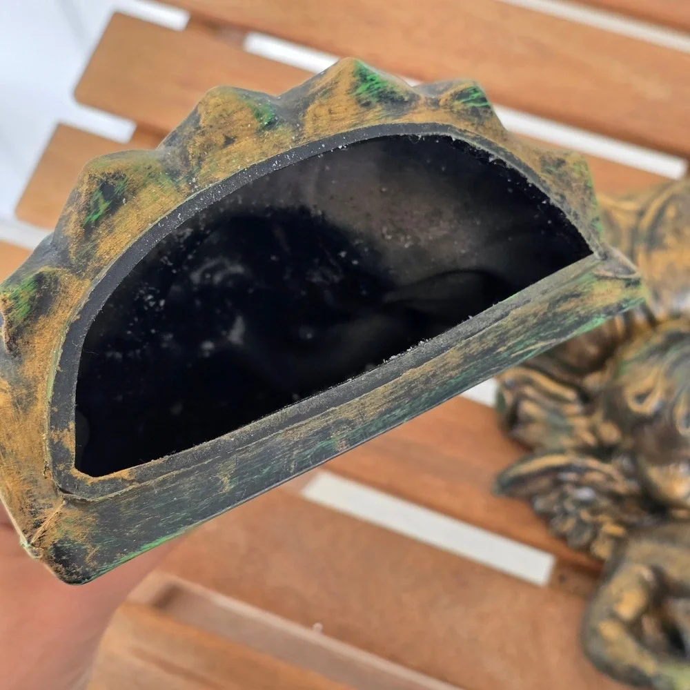 Vtg Inarco Cherub Wall Pocket Set Gold Winged Angel Planter light weight patina